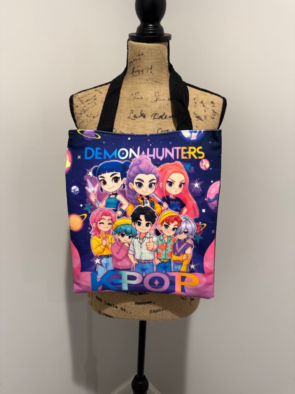 NWT Demon Hunters KPOP Cartoon Tote Bag - Colorful Galaxy Print